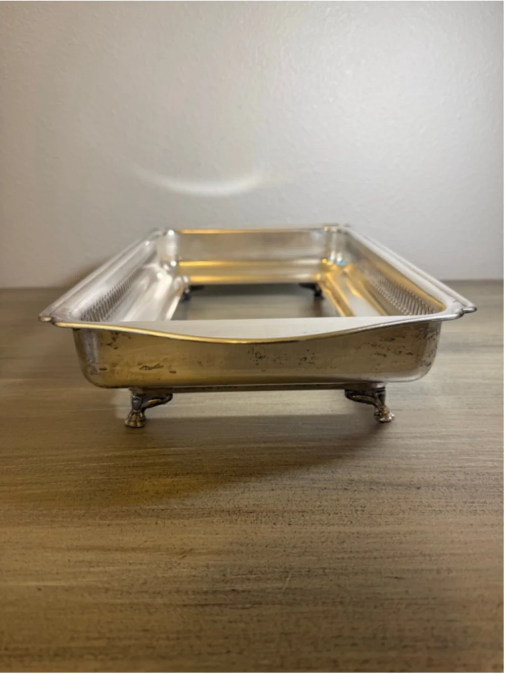 Vintage Silverplate Casserole Holder Tray Pierced Gallery Footed Fits Pyrex Dish